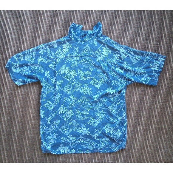 Hawaiian Shirt Pazzo Mens Large Floral Palm Tree Tropical Hawaii Blue Hula Dance - Picture 3 of 4